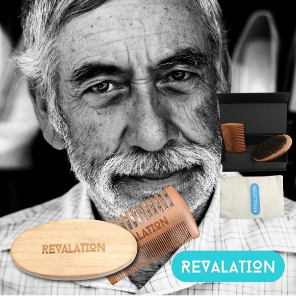 REVALATION Beard Grooming Growth Kit MENS GIFT SET Brush & Comb Wood Box - Picture 8 of 8